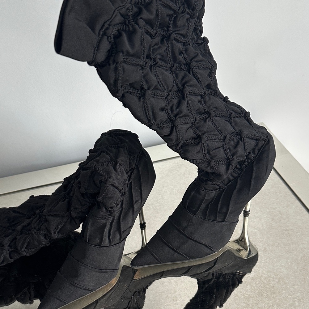 High fabric heel boots